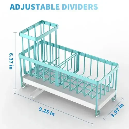 Cisily Turquoise Sponge Holder for Kitchen Sink, Sink Caddy Organizer with High Brush Holder, Kitchen Countertop Organizers and Storage Essentials, Rustproof 304 Stainless Steel, Soap Dispenser - CISILY (1)