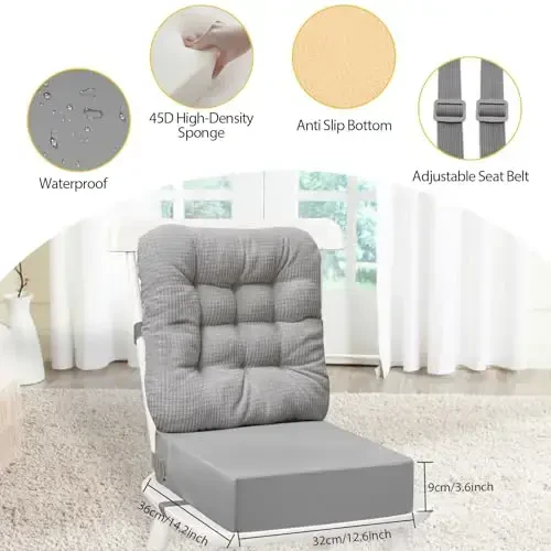 Toddler Booster Seat for Dining Table 2PC Upgraded 3.6IN Cushion with Soft Corduroy Backrest Infant Booster Seat for Kitchen Chair with Adjustable Straps - Non-Slip Base & Breathable Fabric ﻿ - 6