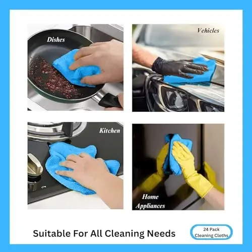 Mutfak ve ev işleri için Cleanex Mikrofiber Temizlik Bezi, Arabalar için Havlular. (300 gsm) (24'lü Mavi Paket) - 3