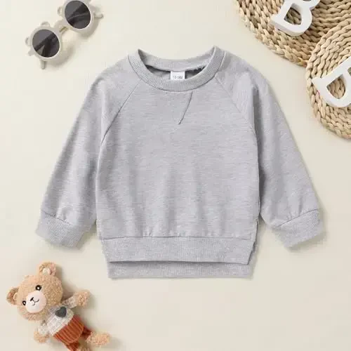 Happy Town Toddler Baby Boy Girl Sweatshirt Fall Outfits Long Sleeve Crew Neck Solid Top Pullover Blouse Shirt Clothes - HAPPY (1)