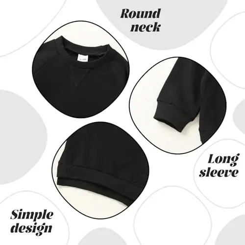 Happy Town Toddler Baby Boy Girl Sweatshirt Fall Outfits Long Sleeve Crew Neck Solid Top Pullover Blouse Shirt Clothes - 2