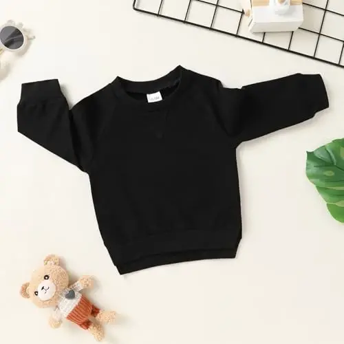 Happy Town Toddler Baby Boy Girl Sweatshirt Fall Outfits Long Sleeve Crew Neck Solid Top Pullover Blouse Shirt Clothes - 5
