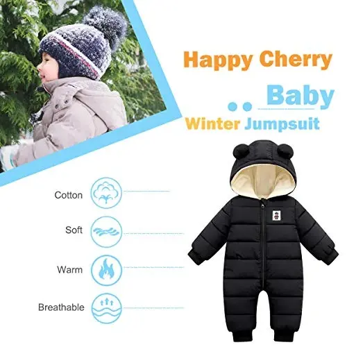 Happy Cherry Baby Snowsuit Winter Coat Warm Hoodie Romper Puffer Jacket - 3