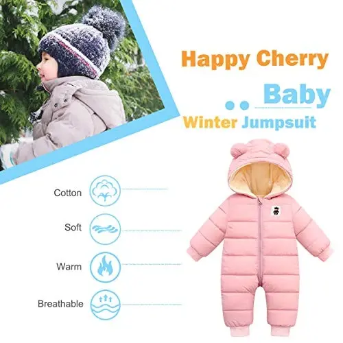 Happy Cherry Baby Snowsuit Winter Coat Warm Hoodie Romper Puffer Jacket - 4