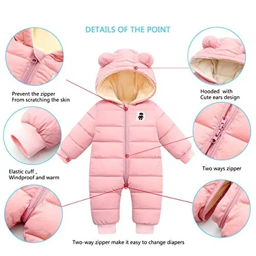 Happy Cherry Baby Snowsuit Winter Coat Warm Hoodie Romper Puffer Jacket - 5