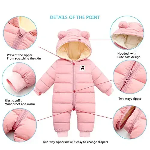 Happy Cherry Baby Snowsuit Winter Coat Warm Hoodie Romper Puffer Jacket - 5