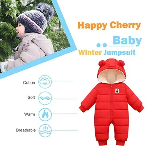 Happy Cherry Baby Snowsuit Winter Coat Warm Hoodie Romper Puffer Jacket - 3
