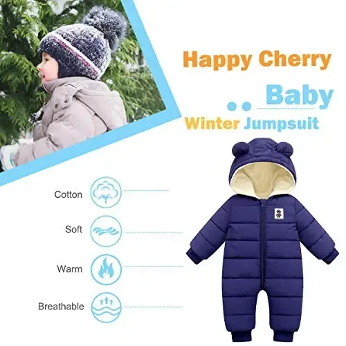 Happy Cherry Baby Snowsuit Winter Coat Warm Hoodie Romper Puffer Jacket - HAPPY (1)