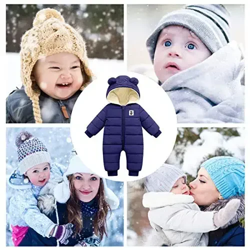 Happy Cherry Baby Snowsuit Winter Coat Warm Hoodie Romper Puffer Jacket - 4