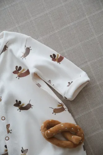 Mutlu Köpekçik Desenli Organik Kaşkorse Bebek Tulum-Bej - 8