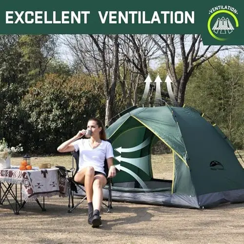Happy Travel 1/2/3/4 Person Camping Tent, Instant Easy Pop Up Tents for Camping,Automatic Waterproof Family Camping Tent, Easy Set Up Tent,Portable Windproof Dome Tent for Camping Hiking & Traveling - 6