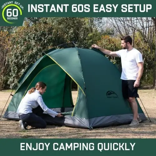 Happy Travel 2/4 Person Camping Tent, Instant Easy Pop Up Tents for Camping | Easy Set Up Tent, Automatic Waterproof Family Camping Tent, Portable Windproof Dome Tent for Camping Hiking & Traveling - 2