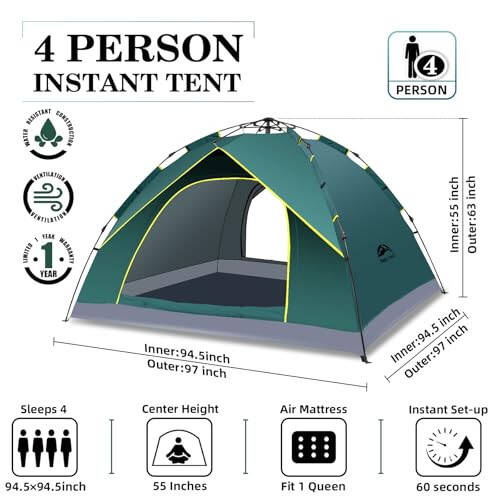 Happy Travel 1/2/3/4 Person Camping Tent, Instant Easy Pop Up Tents for Camping,Automatic Waterproof Family Camping Tent, Easy Set Up Tent,Portable Windproof Dome Tent for Camping Hiking & Traveling - 1