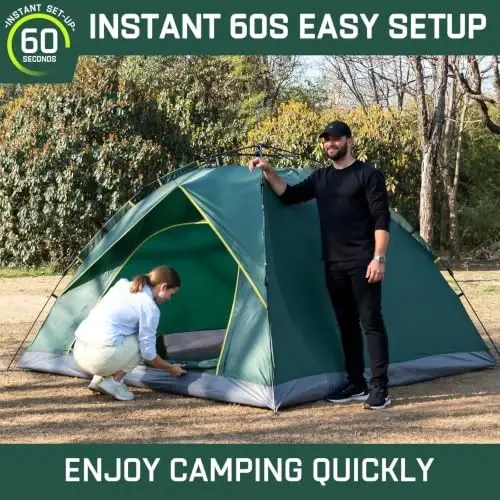 Happy Travel 2/4 Person Camping Tent, Instant Easy Pop Up Tents for Camping | Easy Set Up Tent, Automatic Waterproof Family Camping Tent, Portable Windproof Dome Tent for Camping Hiking & Traveling - 2