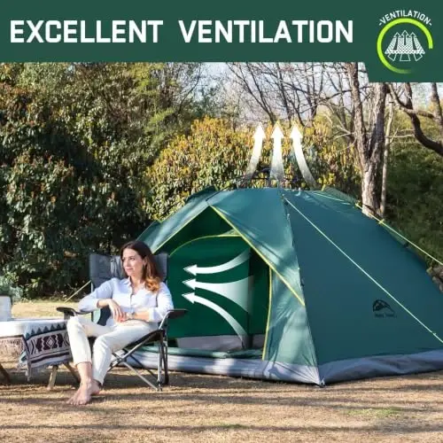 Happy Travel 2/4 Person Camping Tent, Instant Easy Pop Up Tents for Camping | Easy Set Up Tent, Automatic Waterproof Family Camping Tent, Portable Windproof Dome Tent for Camping Hiking & Traveling - 4
