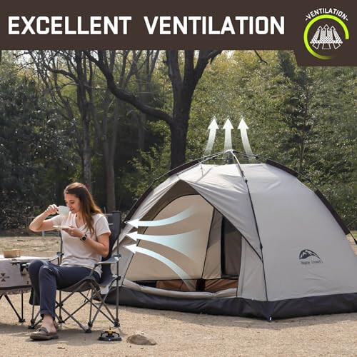 Happy Travel 1/2/3/4 Person Camping Tent, Instant Easy Pop Up Tents for Camping,Automatic Waterproof Family Camping Tent, Easy Set Up Tent,Portable Windproof Dome Tent for Camping Hiking & Traveling - 4