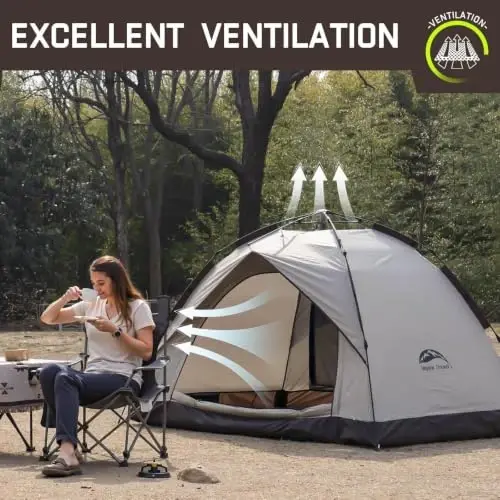 Happy Travel 2/4 Person Camping Tent, Instant Easy Pop Up Tents for Camping | Easy Set Up Tent, Automatic Waterproof Family Camping Tent, Portable Windproof Dome Tent for Camping Hiking & Traveling - 4