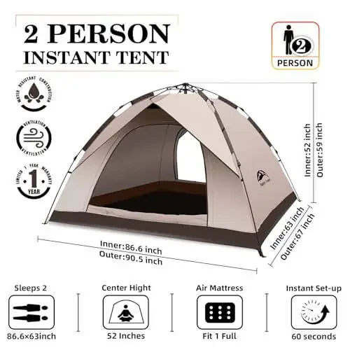 Happy Travel 1/2/3/4 Person Camping Tent, Instant Easy Pop Up Tents for Camping,Automatic Waterproof Family Camping Tent, Easy Set Up Tent,Portable Windproof Dome Tent for Camping Hiking & Traveling - 1