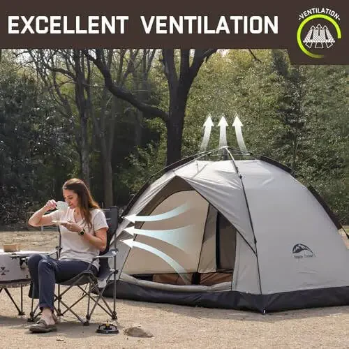 Happy Travel 1/2/3/4 Person Camping Tent, Instant Easy Pop Up Tents for Camping,Automatic Waterproof Family Camping Tent, Easy Set Up Tent,Portable Windproof Dome Tent for Camping Hiking & Traveling - 4