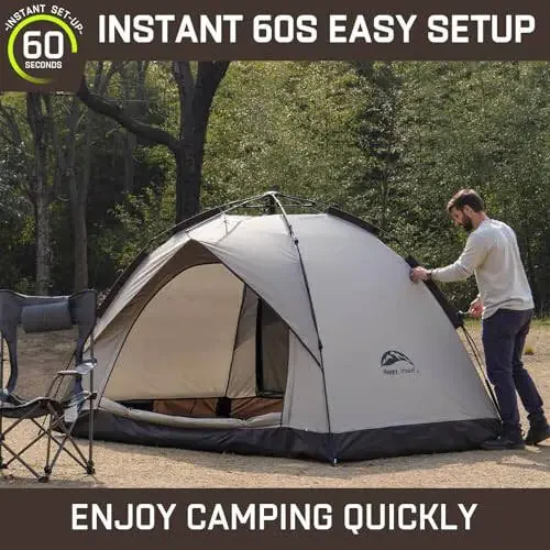 Happy Travel 1/2/3/4 Person Camping Tent, Instant Easy Pop Up Tents for Camping,Automatic Waterproof Family Camping Tent, Easy Set Up Tent,Portable Windproof Dome Tent for Camping Hiking & Traveling - 6