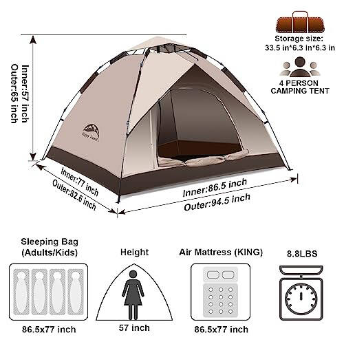 Mutlu Yolculuk 1/2/3/4 Kişilik Kamp Çadırı, Anında Kolay Açılır Kamp Çadırları, Otomatik Su Geçirmez Aile Kamp Çadırı, Kolay Kurulum Çadırı, Taşınabilir Rüzgar Geçirmez Kubbe Çadırı Kamp, Yürüyüş ve Seyahat İçin - 2