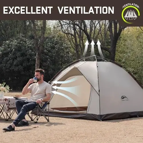 Happy Travel 1/2/3/4 Person Camping Tent, Instant Easy Pop Up Tents for Camping,Automatic Waterproof Family Camping Tent, Easy Set Up Tent,Portable Windproof Dome Tent for Camping Hiking & Traveling - 5