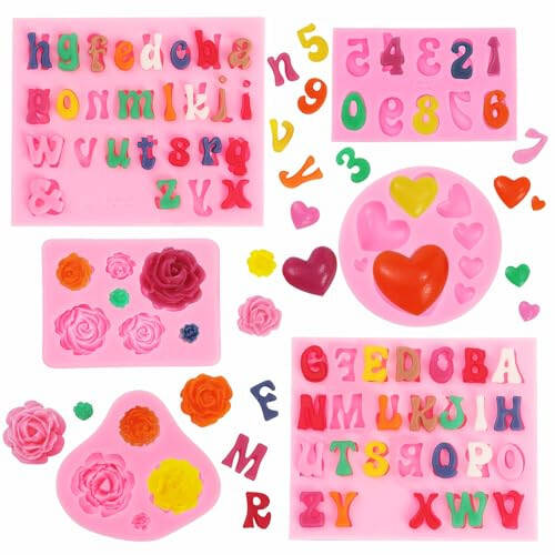 MUYIYAMEI Letter Silicone Mold Alphabet Number Molds Rose Heart Shape Cake Mould for Gummy Baking Candy Making Chocolate Molds Sugar for DIY Crafts Candy Desserts Cupcake Decoration - 1