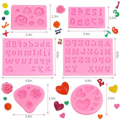 MUYIYAMEI Letter Silicone Mold Alphabet Number Molds Rose Heart Shape Cake Mould for Gummy Baking Candy Making Chocolate Molds Sugar for DIY Crafts Candy Desserts Cupcake Decoration - 2