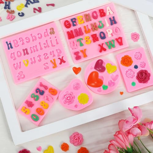 MUYIYAMEI Letter Silicone Mold Alphabet Number Molds Rose Heart Shape Cake Mould for Gummy Baking Candy Making Chocolate Molds Sugar for DIY Crafts Candy Desserts Cupcake Decoration - 3