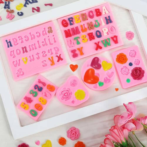 MUYIYAMEI Letter Silicone Mold Alphabet Number Molds Rose Heart Shape Cake Mould for Gummy Baking Candy Making Chocolate Molds Sugar for DIY Crafts Candy Desserts Cupcake Decoration - 3