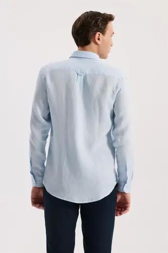 Muz Havo Rang Comfort Fit %100 Zigir matoli Klassik Yoqali Ko'ylak - 4