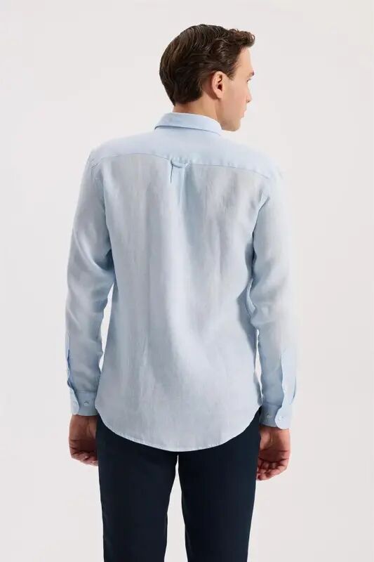 Muz Havo Rang Comfort Fit %100 Zigir matoli Klassik Yoqali Ko'ylak - 4