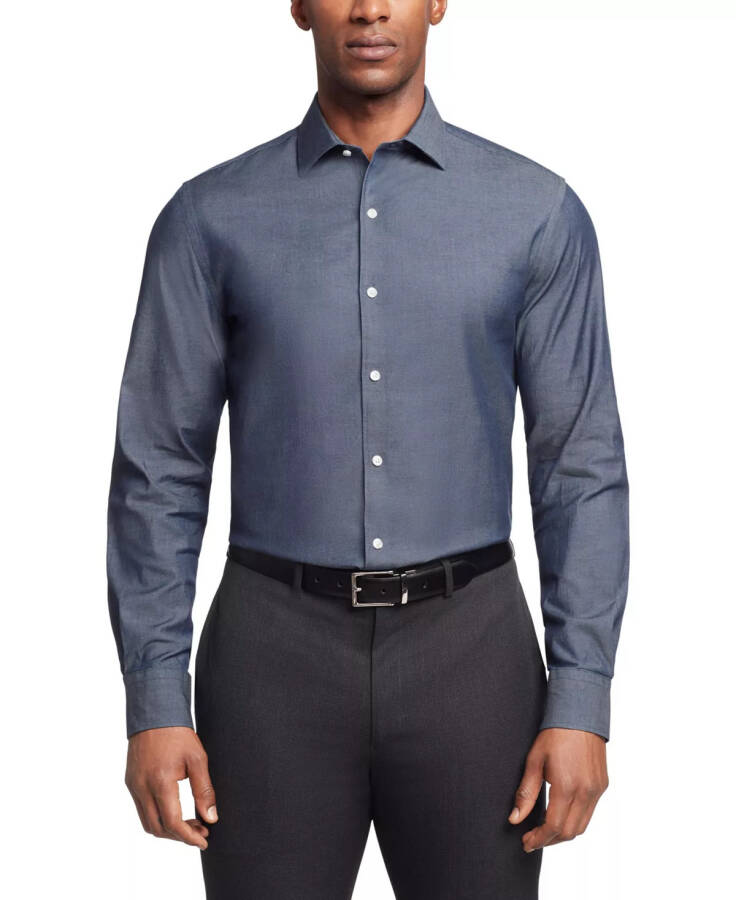 Мужская рубашка-поло Flex Regular Fit Washed Stretch Untucked Length Dress Shirt Indigo Blue - 3