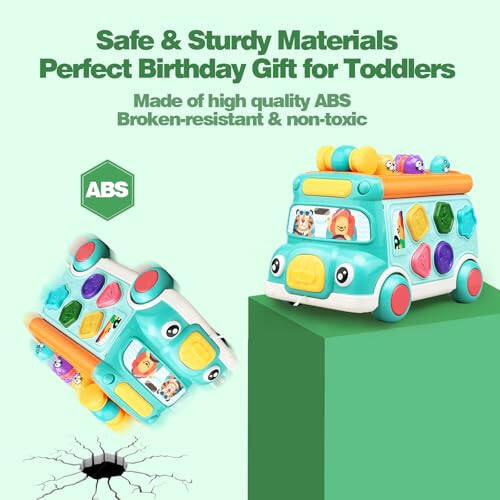 Music Activity Bus Baby Toy, Infant Education Learn Car, Sound & Light, Interactive Game, Shape Sorter, Animal Matching, Holiday Birthday Present for Toddler Kid Boy Girl 3 4 5 6 7 Years (Blue) - 5