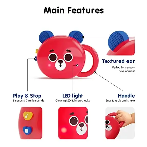 Teddy tunez Baby Toys Musical Toy Interactive Development Educational Kids Music Station Rattle Teething Safety Easy Hold Grab Sing Sensory - 5