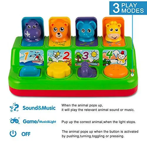 YEEBAY Interactive Pop Up Animals Toy with Music, Animal Sound, Activity Toys for Ages 9-12 - 18 Months &1 Year Old Kids, Babies, Toddlers, Boys & Girls - 2