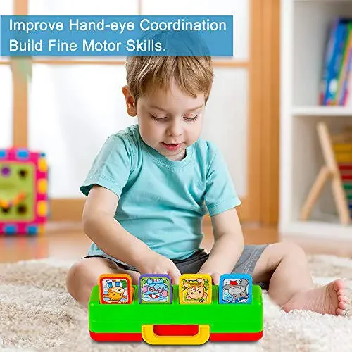 YEEBAY Interactive Pop Up Animals Toy with Music, Animal Sound, Activity Toys for Ages 9-12 - 18 Months &1 Year Old Kids, Babies, Toddlers, Boys & Girls - 4