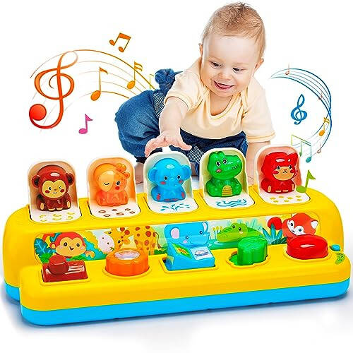 Interactive Pop up Animal Toys with Music & Light, Montessori Cause and Effect Toys for 1 Year Old Boy Girl Early Learning Musical Baby Toy 9-12-18 Months STEM Toddler Toy Age 1-2 Gift for Infant - 1