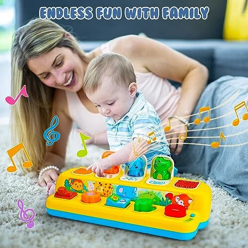 Interactive Pop up Animal Toys with Music & Light, Montessori Cause and Effect Toys for 1 Year Old Boy Girl Early Learning Musical Baby Toy 9-12-18 Months STEM Toddler Toy Age 1-2 Gift for Infant - Interactive (1)