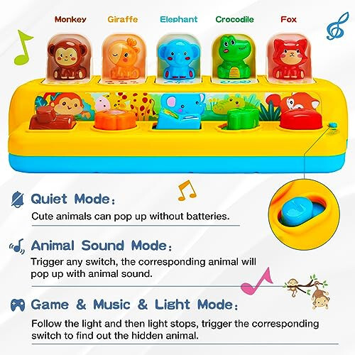 Interactive Pop up Animal Toys with Music & Light, Montessori Cause and Effect Toys for 1 Year Old Boy Girl Early Learning Musical Baby Toy 9-12-18 Months STEM Toddler Toy Age 1-2 Gift for Infant - 4