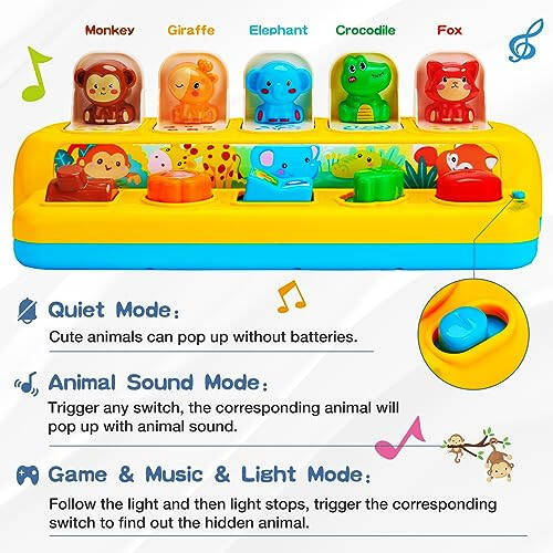 Interactive Pop up Animal Toys with Music & Light, Montessori Cause and Effect Toys for 1 Year Old Boy Girl Early Learning Musical Baby Toy 9-12-18 Months STEM Toddler Toy Age 1-2 Gift for Infant - 4