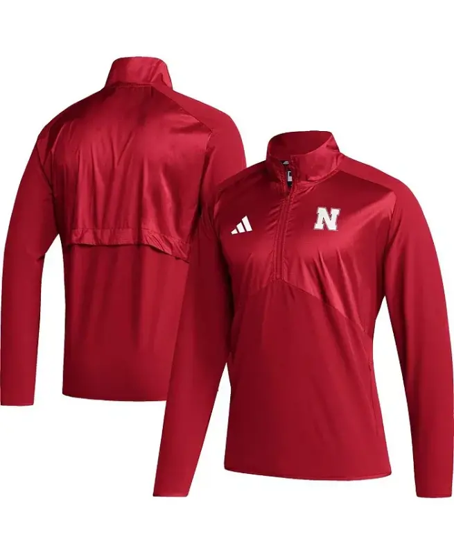Мужская алая куртка Nebraska Huskers Sideline AEROREADY реглан рукав четверть-молния-алая - 1