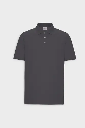 Мужская антрацитовая футболка-поло пике из 100% хлопка, немнущаяся, приталенного кроя, облегающая - антрацитовый - 17