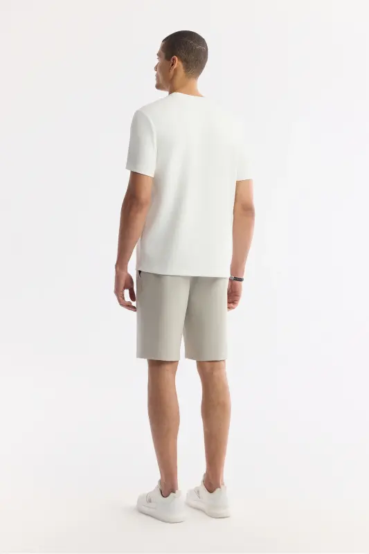 Мужская Белая Футболка Интерлок с Принтом и Круглым Вырезом A41Y1174-Белый - 4