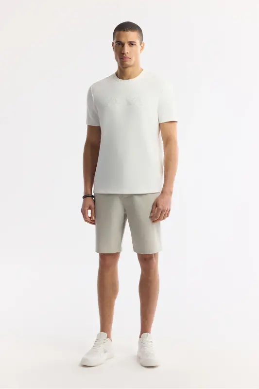 Мужская Белая Футболка Интерлок с Принтом и Круглым Вырезом A41Y1174-Белый - 5