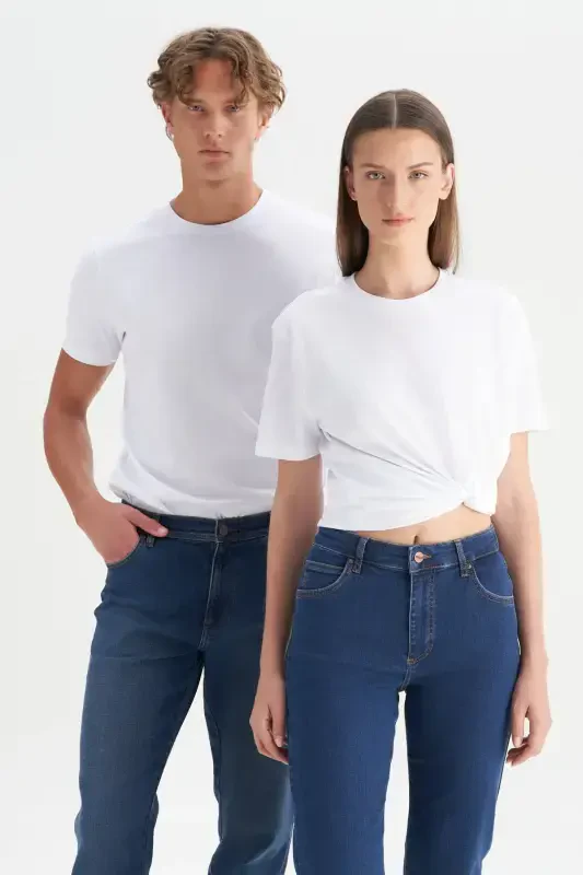 Мужская белая футболка из 100% хлопка Slim Fit с круглым вырезом - 2