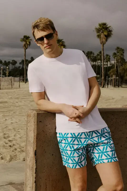 Мужская белая футболка из 100% хлопка Slim Fit с круглым вырезом - 3