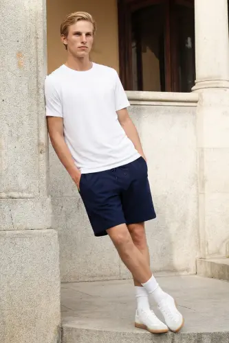 Мужская белая футболка из 100% хлопка Slim Fit с круглым вырезом - 13