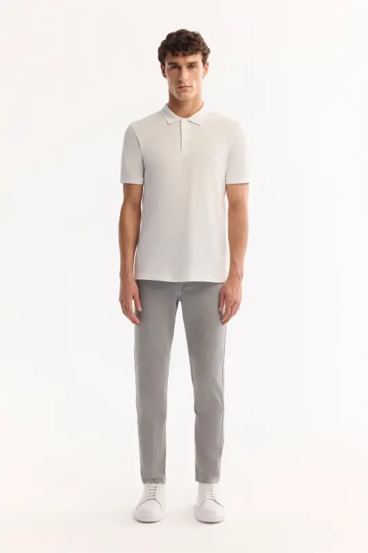 Мужская белая футболка-поло из 100% египетского хлопка Regular Fit с 3 пуговицами B001027 - 6