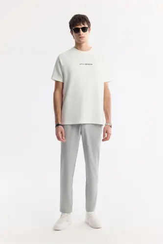 Мужская белая футболка с принтом под горло A41y1168-Белый - 5